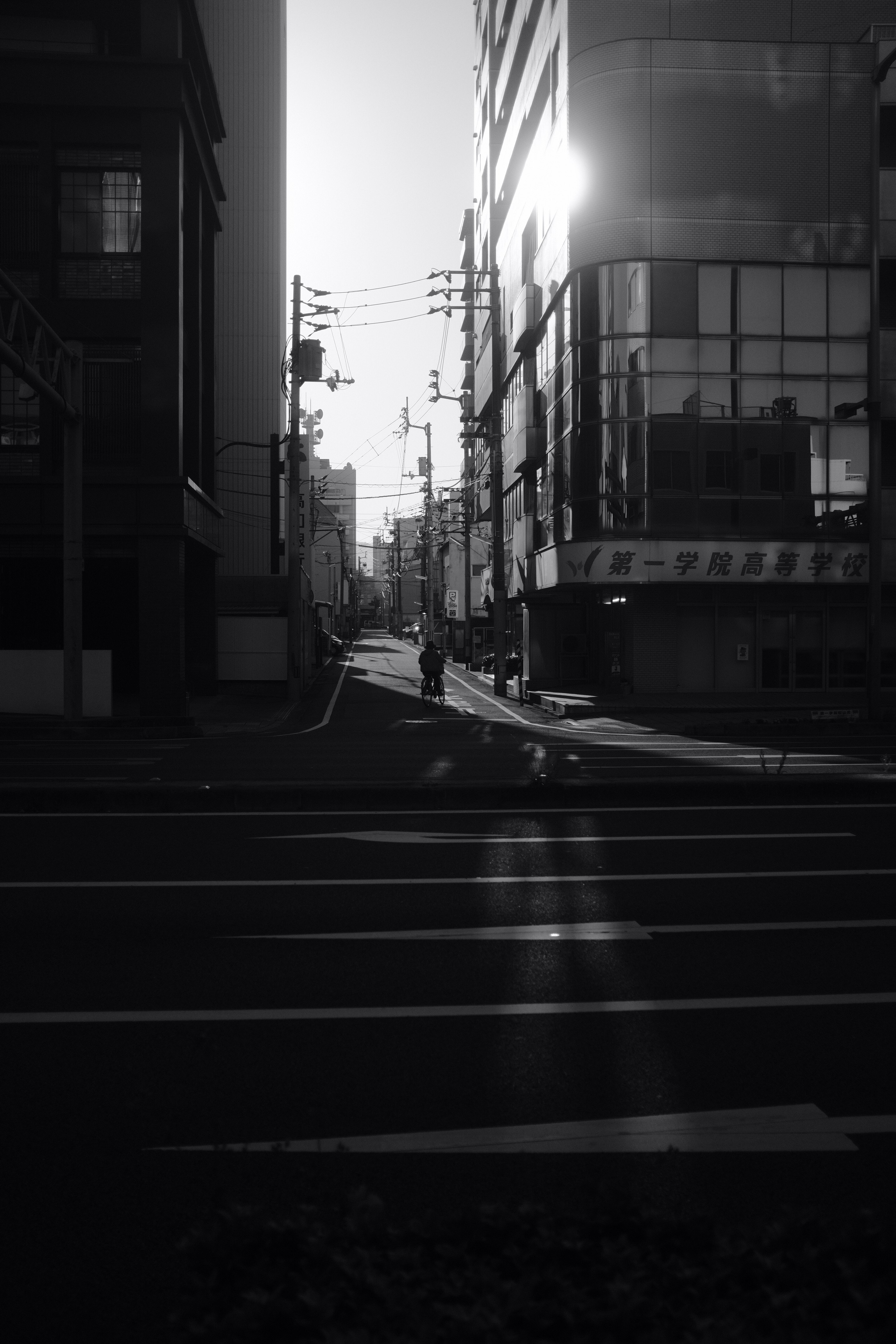 grayscale photo of city street